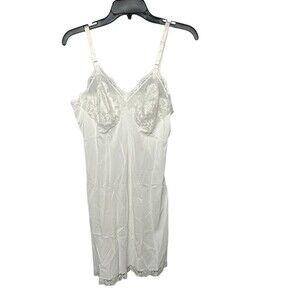 Vintage Gossard Artemis Full Slip Womens 38 Ave White Lace Trim V-Neck READ